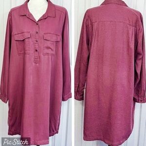 Old Navy Wine Stain Purple Long Sleeve Lyocell Popover Shirtdress XL